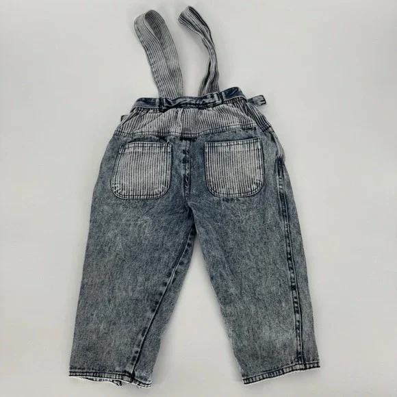 80sVintage Denim Overalls Kids 3T Acid Wash Happy Kids Embroidered Bows Cuffs - Picture 9 of 11
